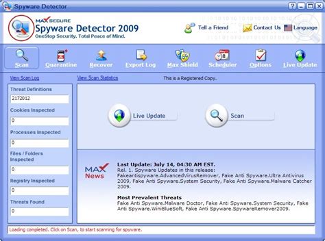 Max Spyware Detector Main Window Max Secure Software Max Spyware