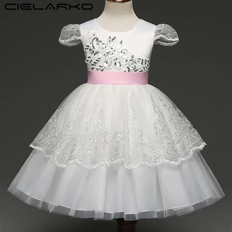 Cielarko Girls Party Dress Sequin White Kids Birthday Princess Dresses