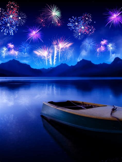 Wallpaper New Year Fireworks Reflections Hd