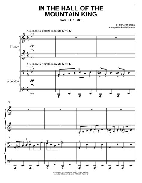 In The Hall Of The Mountain King Arr Phillip Keveren Sheet Music Edvard Grieg Easy Piano Duet