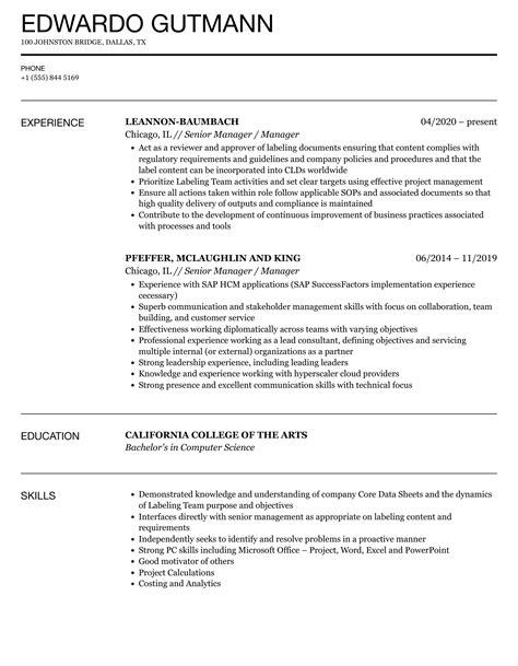 Senior Manager Manager Resume Samples Velvet Jobs