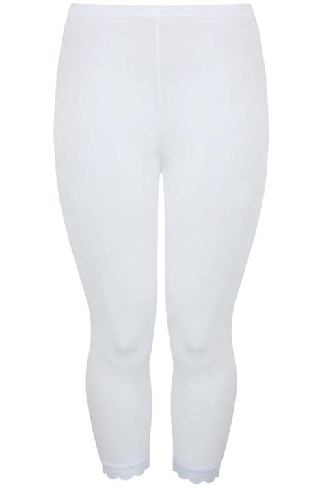 white cotton essential cropped leggings  lace detail