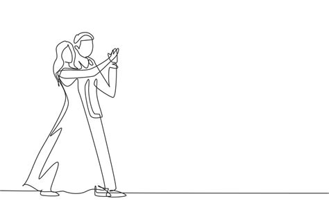 Continuous One Line Drawing Romantic Man And Woman Professional Dancer