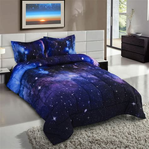 3d Bedding Set 3 Piece Queen Size Galaxy Print Comforter Set With Two Matching Pillow Covers