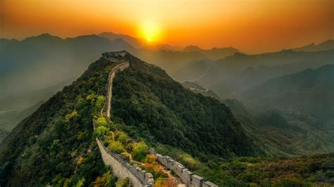 Download 1920x1080 Great Wall Of China Sunset Mountain Cliff