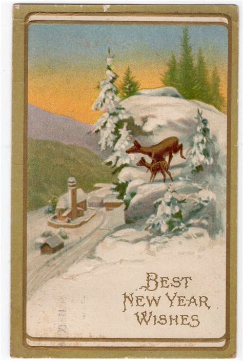 Best New Year Wishes Vintage Postcard Deer In Snowy Woods Etsy Best