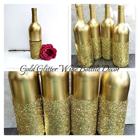 Recycled Wine Bottle Thats Spray Painted Gold With Gold Glitter Glued