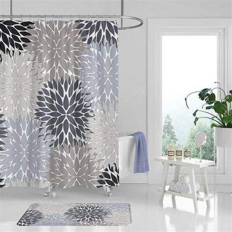 Gray Shower Curtain Bathroom Rug Blue Black Beige Bathroom ...
