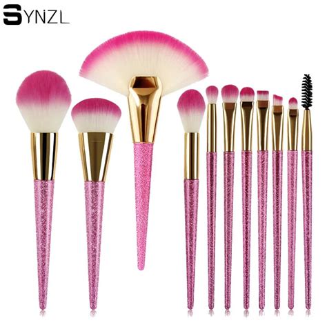 10pcs Make Up Brushes Glitter Pink Makeup Brush Set Big Fan Powder