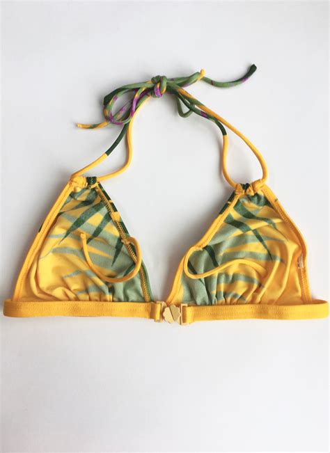 1970s 70s Yellow Tropical Gottex Bikini Bathing Suit