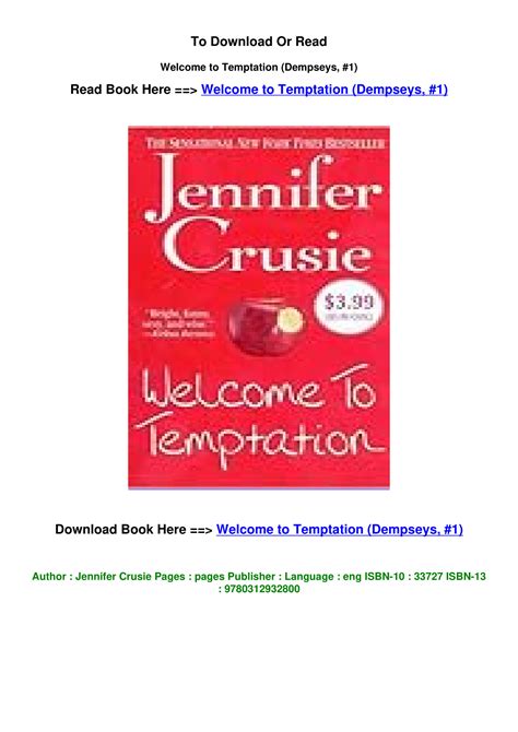 Pdf Download Welcome To Temptation Dempseys 1 By Jennifer Crusiepdf