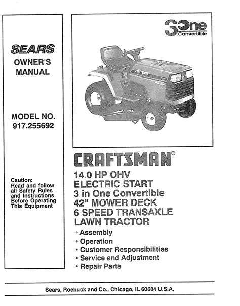 Craftsman 917255692 User Manual Lawn Tractor Manuals And Guides L0805065
