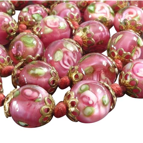 Unusual 1920s Pink Venetian Murano Glass Bead Necklace Of Lampworked From Pomp2go On Ruby Lane