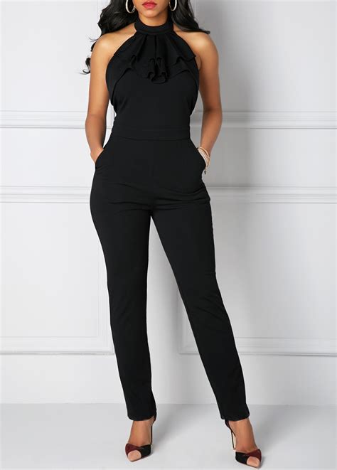 Halter Neck Pocket Solid Black Jumpsuit Usd 3185 Jumpsuit Elegant Fashion