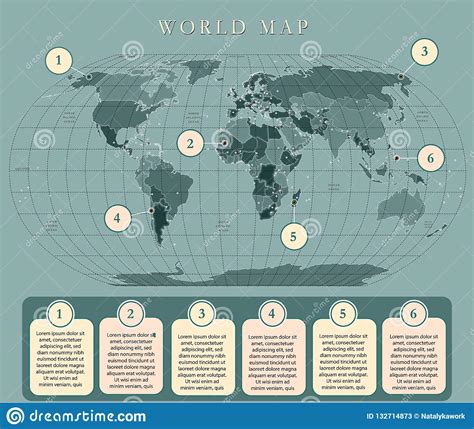 Simple World Map With Capitals Flat Design With Grid Label And Legend