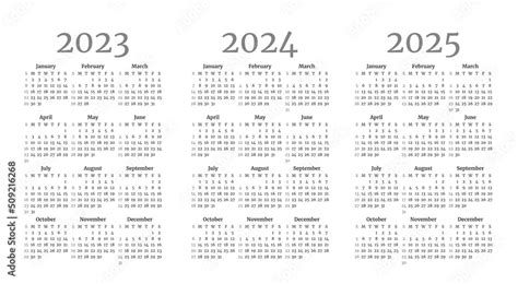 Set Of Monochrome Monthly Calendar Templates For 2023 2024 2025 Years