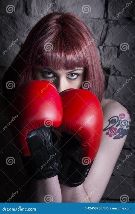 Red Haired Girl With Boxing Gloves Stock Photo Image Of Beauty