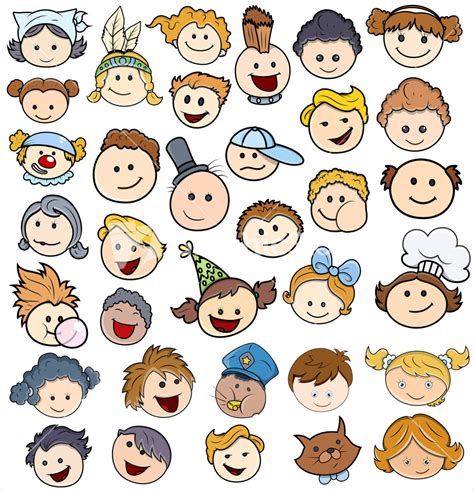 Various Kids Happy Faces Vector Illustrations Stock Image