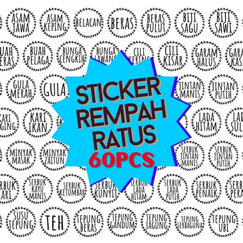 60 Pcs Sticker Transparent Mirrorcoat Label Barang Dapur Rempah Ratus