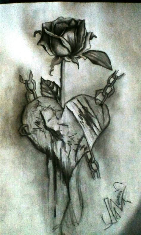 Corazón Roto Con Un Rosa Broken Heart Sketch Broken Heart Tattoo