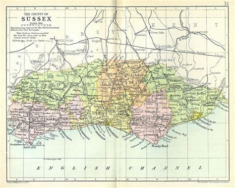 Sussex 1895 Antique English County Map Of Sussex Canvas Print