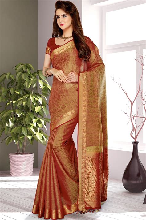 Red And Gold Cotton Silk Zari Border Saree Sr24389 Saree Cotton Silk