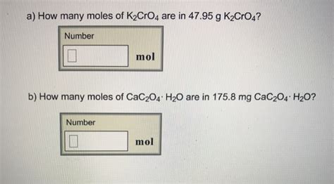 How many moles are in 79.85g fe2o3? Solved: A) How Many Moles Of K2CrO4 Are In 47.95 G K2CrO4 ...