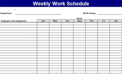 Weekly Work Schedule Schedules Templates