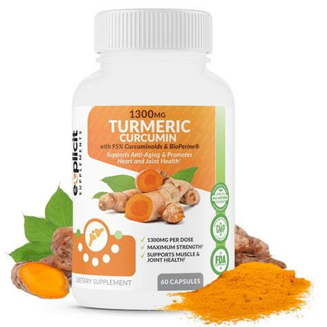 Natural Turmeric Curcumin 95 1300mg Supplement 60 Capsules