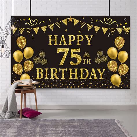 Buy Trgowaul 75th Birthday Backdrop Gold And Black 59 X 36 Fts Happy