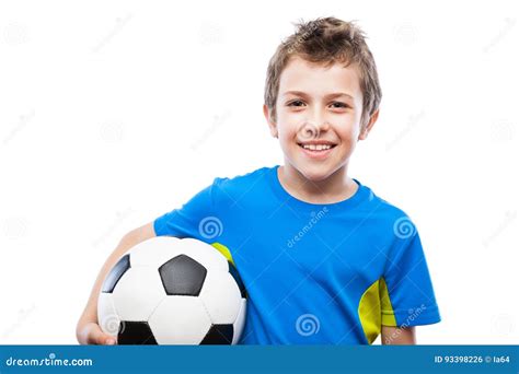 Handsome Smiling Child Boy Holding Soccer Ball Stock Photo Image Of