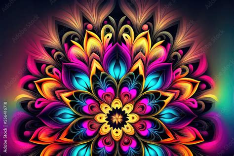 Colorful Neon Gradient Fractal Mandala Shapes As Wallpaper Background