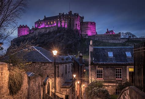 Image Edinburgh Scotland Castles Night Time Street Lights Cities