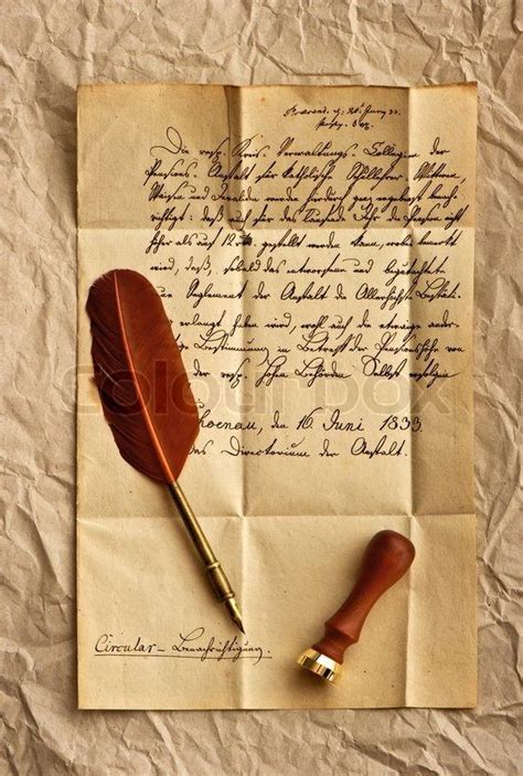 Old Letter With Vintage Feather Quill Stock Photo Colourbox Old