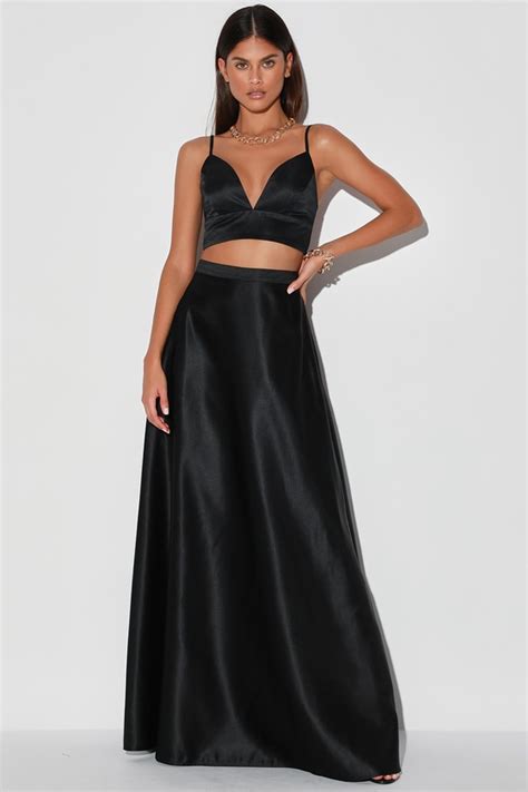 Black Two Piece Dress Chic Maxi Dress Two Piece Maxi Gown Lulus