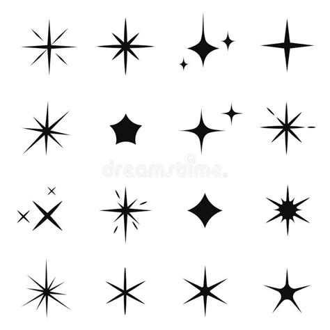 Sparkles Icon Set Black Glowing Effect Decoration Stock Vector