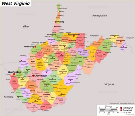 West Virginia State Map With Cities