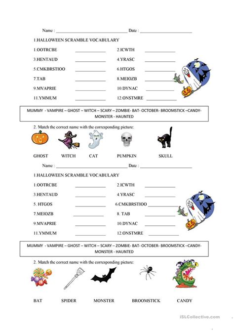 Halloween Word Scramble Worksheet Answers