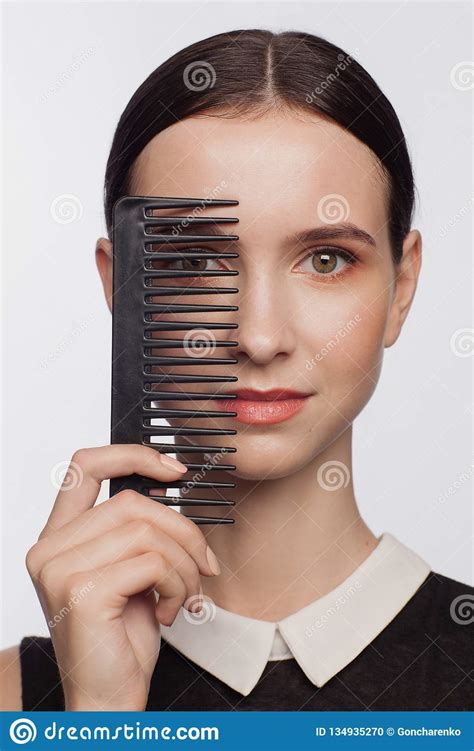 Portrait Of Beautiful Woman With Hair Comb Stock Photo Image Of Hand