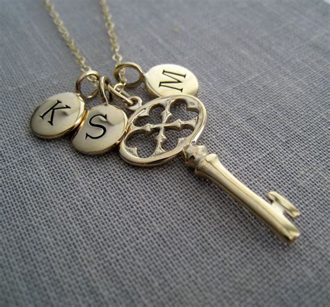 Engraved Key Necklace Personalized Key Necklace Golden