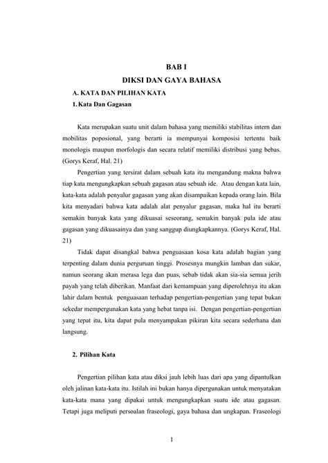 Eksistensi struktur sintaksis terkecil ditopang oleh urutan kata, bentuk kata, dan intonasi. Bab I Diksi Dan Gaya Bahasa A Kata Dan Pilihan Kata Kata
