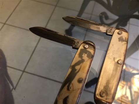 pair 2 vintage risque naked lady pocket knife knives nude ladies pinup usa ebay