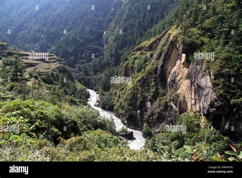 River And High Green Mountain In Nepal Stock Photo Alamy