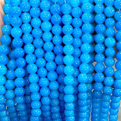 8mm Blue Glass Beads Smooth Round Glass Beads Full Strand 53 Etsy