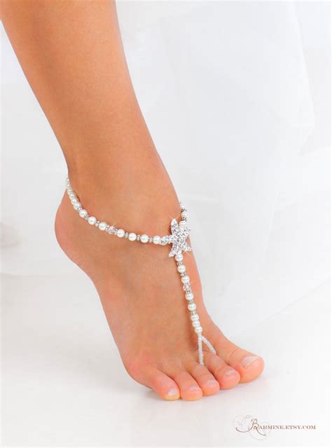 Rhinestone Starfish And Pearl Beaded Barefoot Sandals Bridal Foot