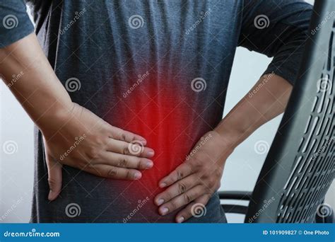 Young Man Feeling Suffering Lower Back Pain Pain Relief Concep Stock