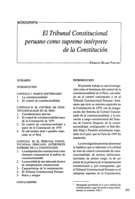 El Tribunal Constitucional Peruano Como Supremo Interprete De La