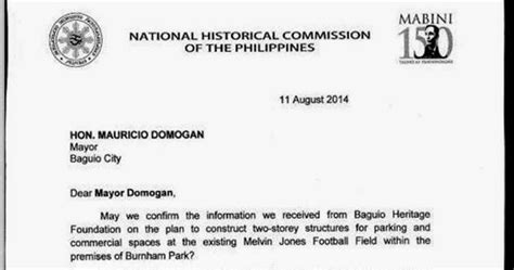 A Letter To Baguio City Mayor Mauricio Domogan By NHCP Chairperson Maria Serena Diokno