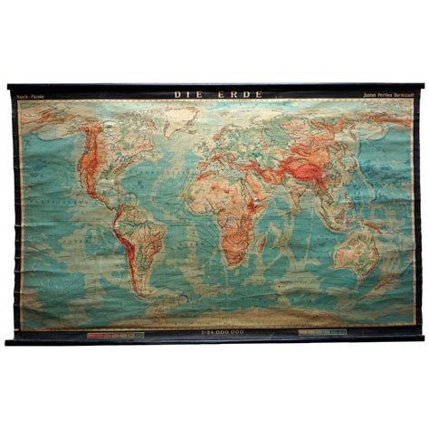 Retro World Map Earth Poster Wall Chart Print For Sale At 1stdibs
