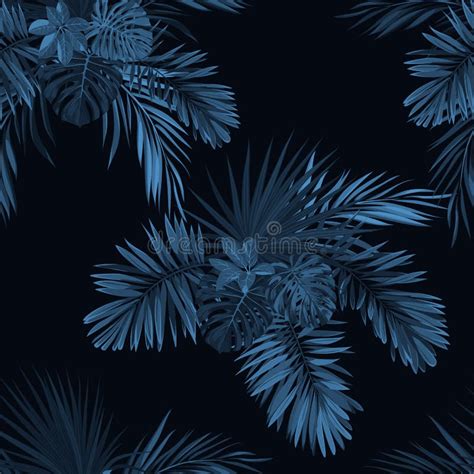 Blue Indigo Summer Tropical Hawaiian Background With Palm Tree Leaves